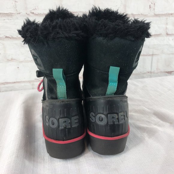 Sorel Girls Womens 5 Tivoli II Black Faux Fur Insulated Wedge Winter Boots - Picture 7 of 9